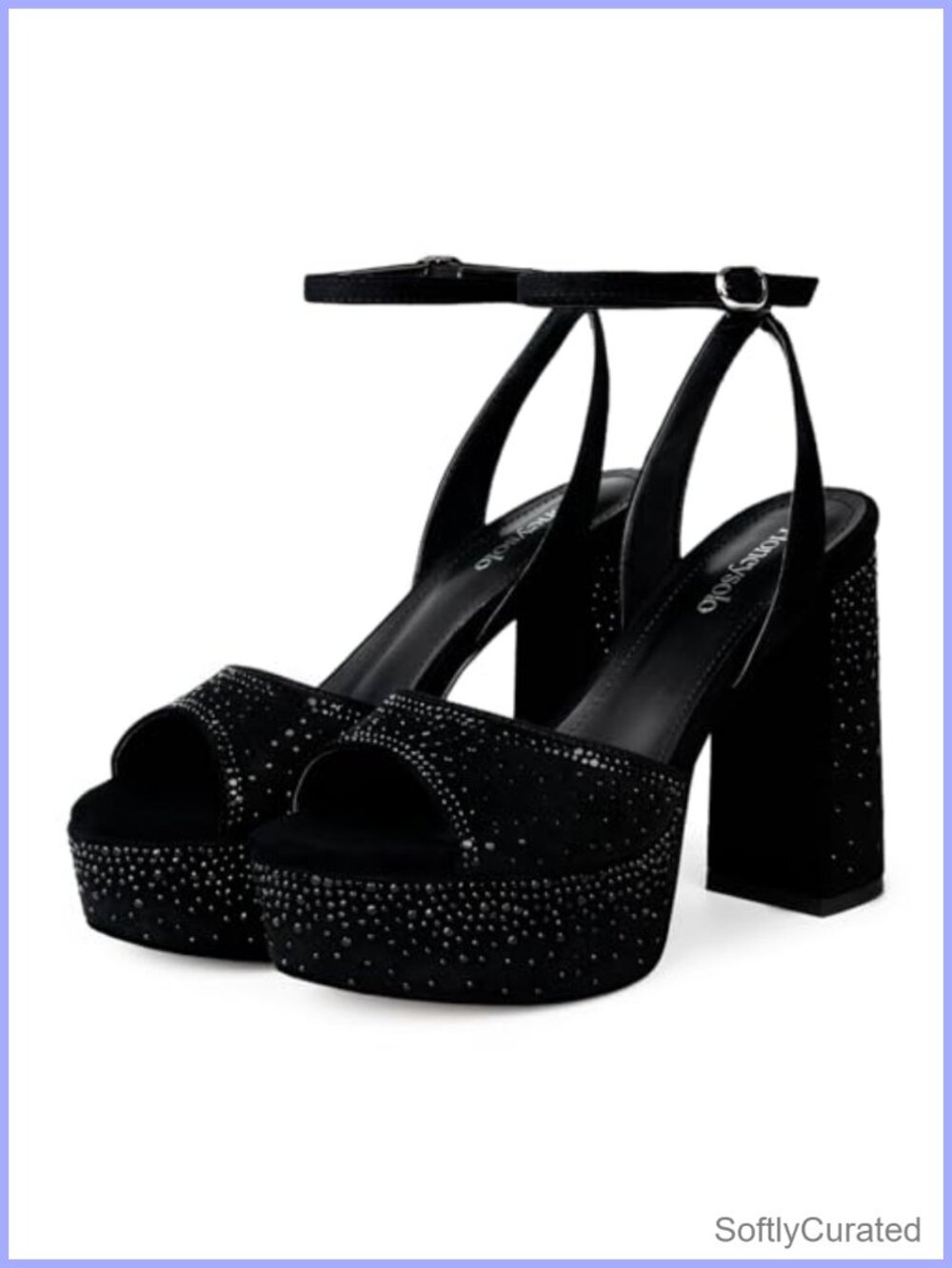 Sparkly Platform Heels Rhinestone Open Toe Block Heels